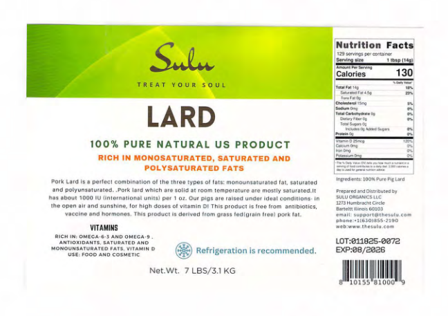 Sulu Organics LLC recalls Pork Lard products produced without benefit of inspection