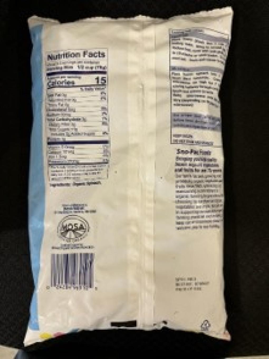 Sno Pac Foods Recalls Del Mar 35 LB Bulk Frozen Spinach and 10 oz Organic Frozen Cut Spinach