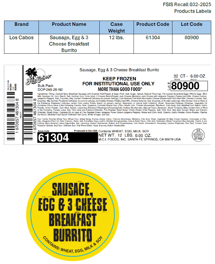M.C.I. Foods, Inc. Recalls Ready-To-Eat Breakfast Burrito and Wrap Products Due to Possible Listeria Contamination M.C.I. Foods, Inc. Recalls Ready-To-Eat Breakfast Burrito and Wrap Products Due to Possible Listeria Contamination