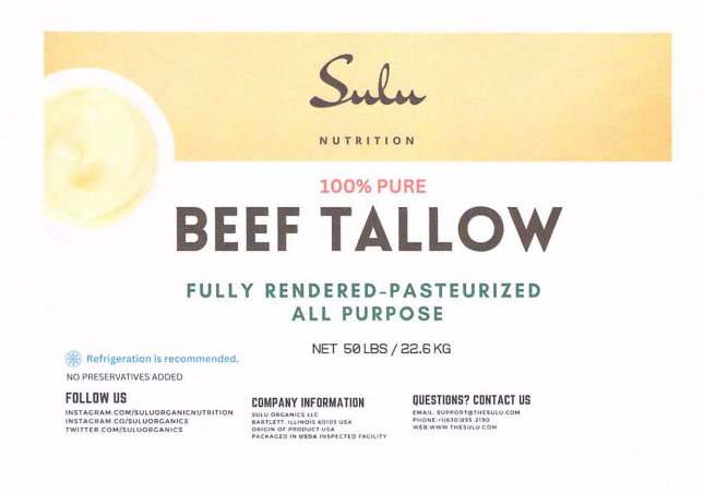 Sulu Organics LLC recalls Beef Tallow products produced without benefit of inspection