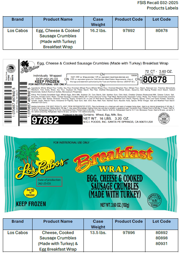 M.C.I. Foods, Inc. Recalls Ready-To-Eat Breakfast Burrito and Wrap Products Due to Possible Listeria Contamination M.C.I. Foods, Inc. Recalls Ready-To-Eat Breakfast Burrito and Wrap Products Due to Possible Listeria Contamination