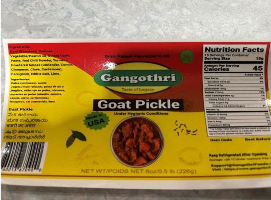 Indus Foods, LLC DBA Gangothri Foods Recalls Ready-To-Eat Pickled Goat and Chicken Products Produced Without Benefit of Inspection Indus Foods, LLC DBA Gangothri Foods Recalls Ready-To-Eat Pickled Goat and Chicken Products Produced Without Benefit of Inspection