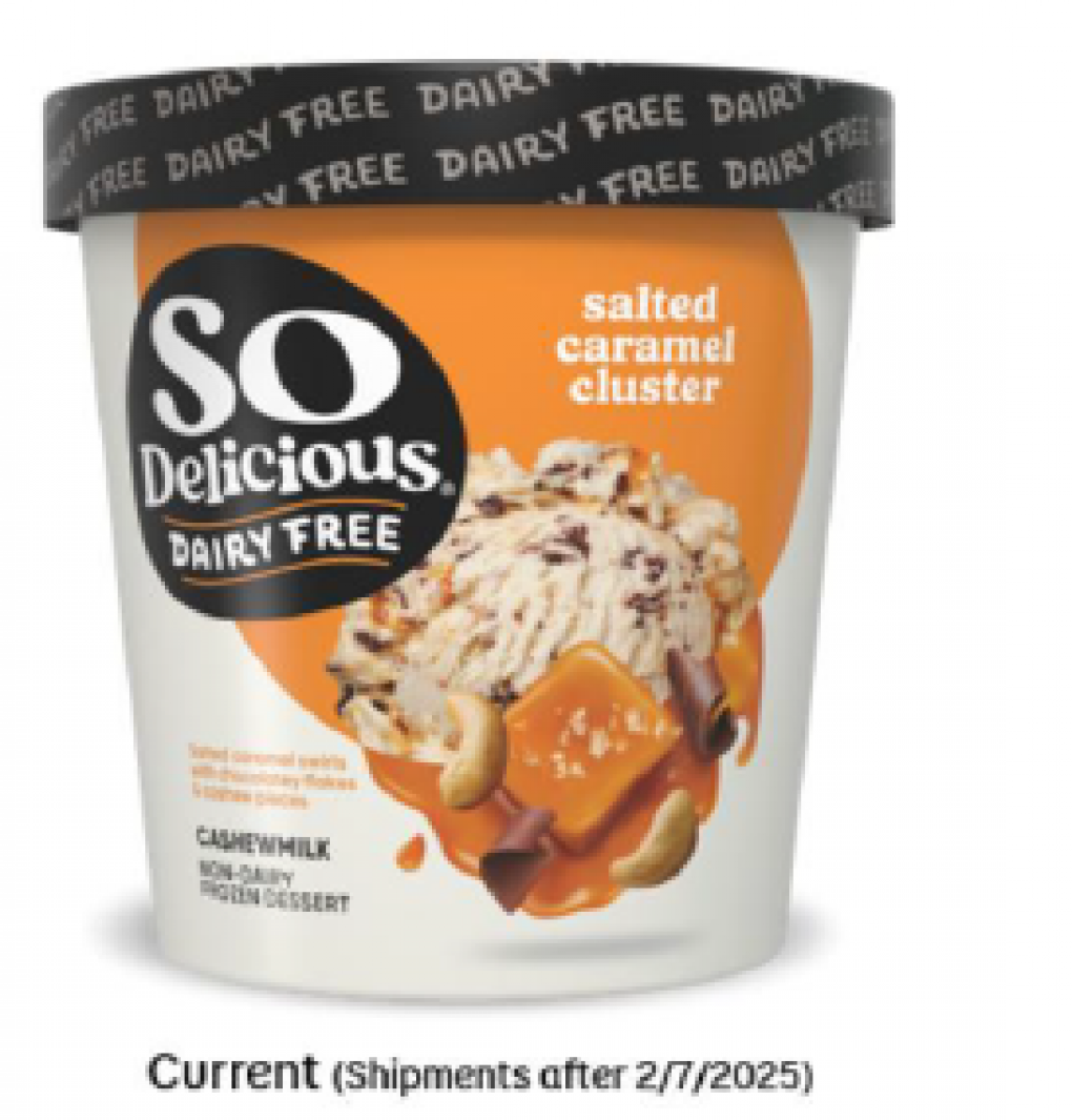 So Delicious Dairy Free® Salted Caramel Cluster Frozen Dessert Pints Voluntarily Recalled by Danone U.S. Due to Potential Presence of Foreign Material So Delicious Dairy Free® Salted Caramel Cluster Frozen Dessert Pints Voluntarily Recalled by Danone U.S. Due to Potential Presence of Foreign Material